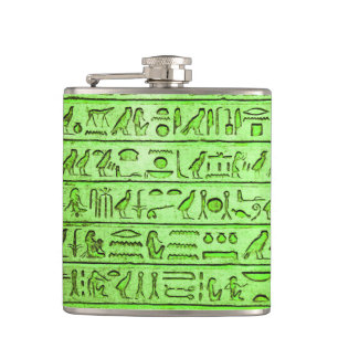 Alte ägyptische Hieroglyphen grün Flachmann