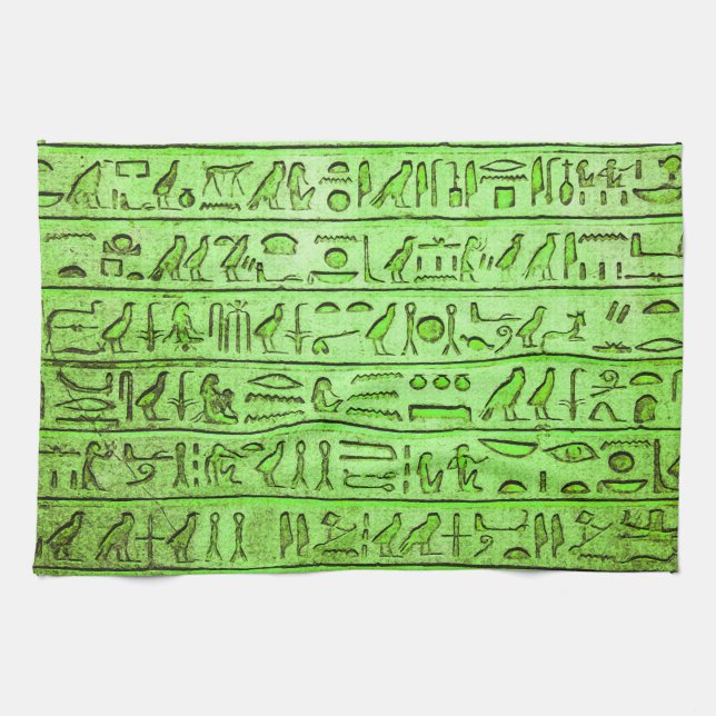 Alte ägyptische Hieroglyphen grün Geschirrtuch (Horizontal)