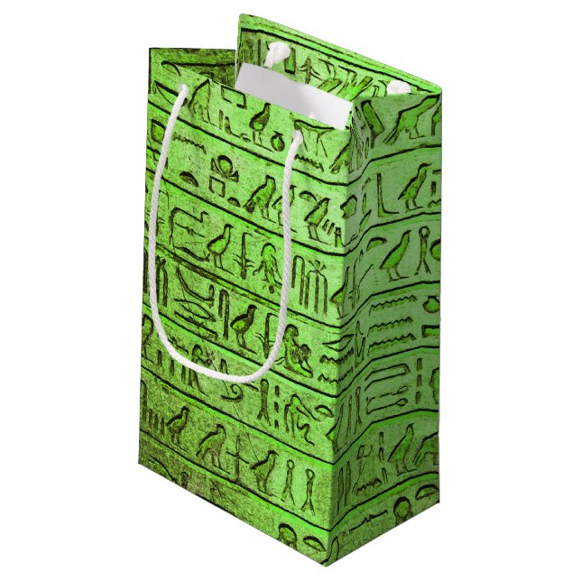 Alte ägyptische Hieroglyphen grün Kleine Geschenktüte (Rückseite Schrägansicht)