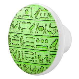 Alte ägyptische Hieroglyphen Grüne Keramik Knob Keramikknauf