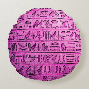 Alte ägyptische Hieroglyphen Lila Rundkissen Rundes Kissen