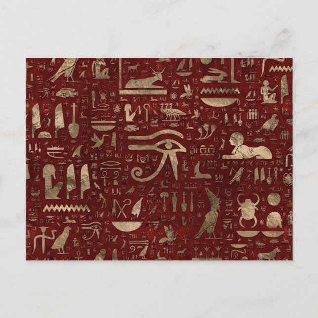 Alte ägyptische Hieroglyphen Rotes Leder und Gold Postkarte (Vorderseite)