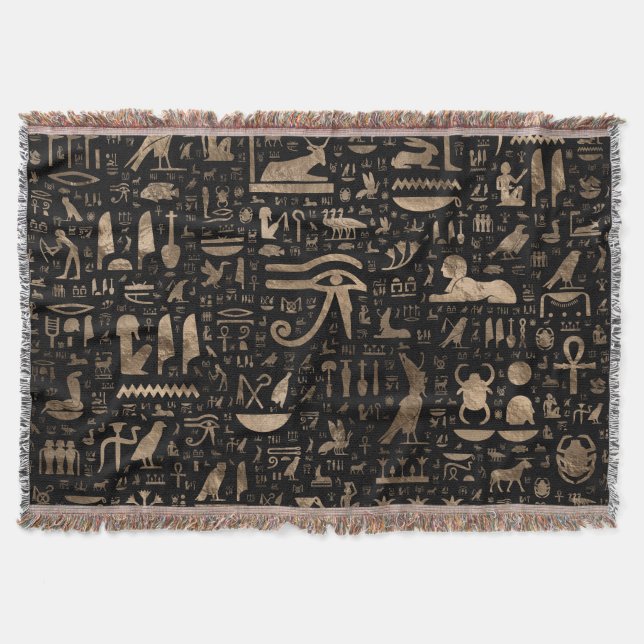 Alte ägyptische Hieroglyphen - Schwarz und Gold Decke (Vorderseite)
