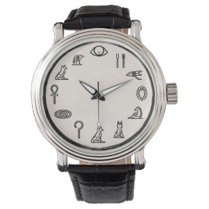 Alte Ägyptische Hieroglyphen Schwarze Lederuhr Armbanduhr