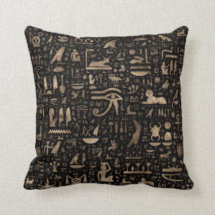 Alte ägyptische Hieroglyphen - Schwarzes und Gold Kissen