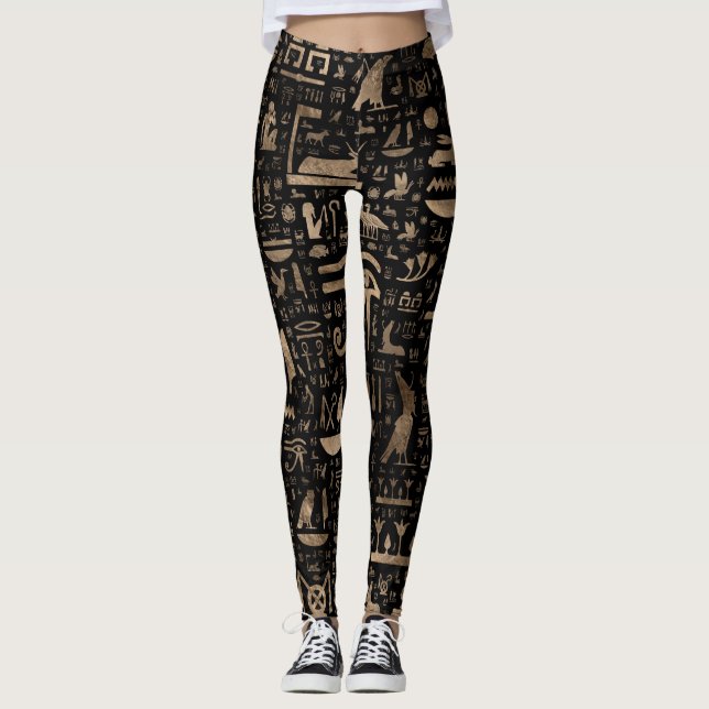 Alte ägyptische Hieroglyphen - Schwarzes und Gold Leggings (Vorderseite)