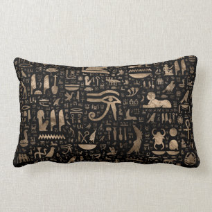 Alte ägyptische Hieroglyphen - Schwarzes und Gold Lendenkissen