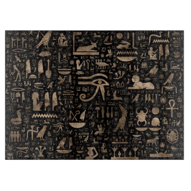Alte ägyptische Hieroglyphen - Schwarzes und Gold Schneidebrett (Vorderseite)