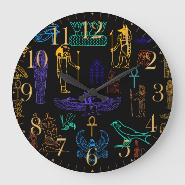 Alte ägyptische Hieroglyphen & Symbole Große Wanduhr (Vorderseite)