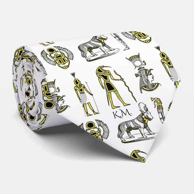 Alte ägyptische Hieroglyphen-Symbole Monogramm Krawatte (Gerollt)
