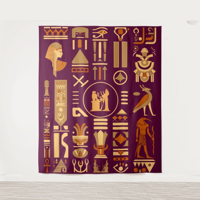 Alte ägyptische Hieroglyphen Tapestes Wandteppich (Vorderseite)