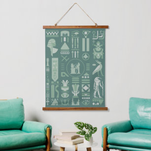 Alte ägyptische Hieroglyphen Wandteppich Mit Holzrahmen
