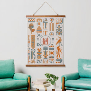 Alte ägyptische Hieroglyphen Wandteppich Mit Holzrahmen