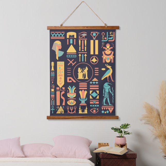 Alte ägyptische Hieroglyphen Wandteppich Mit Holzrahmen (Schlafzimmer)