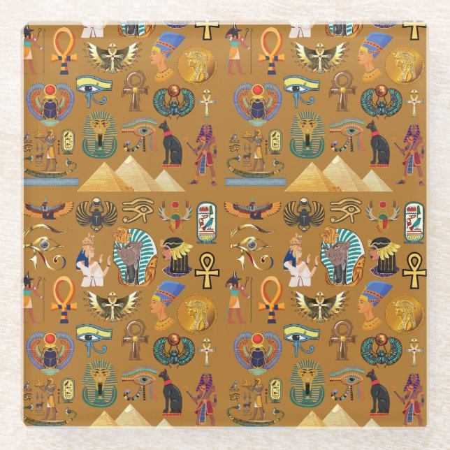 Alte ägyptische Hieroglyphie-Muster Hieroglyphi Glasuntersetzer (Vorderseite)
