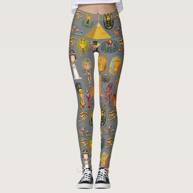 Alte ägyptische Hieroglyphie-Muster Pharao Leggings (Vorderseite)
