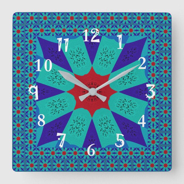 Alte ägyptische Kunst: Ein lebendiger Mandala. Quadratische Wanduhr (Vorderseite)