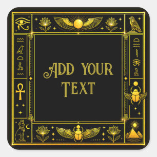 Alte ägyptische Symbole Schwarz Gold Muster Luxus Quadratischer Aufkleber