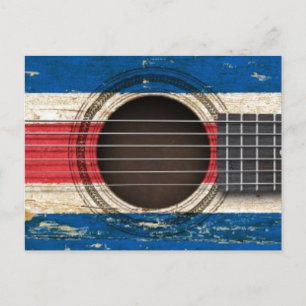 Alte Akustikgitarre mit Costa Rica Flagge Postkarte