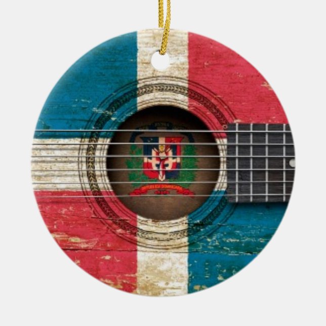 Alte Akustikgitarre mit Dominikanische Keramik Ornament (Vorne)
