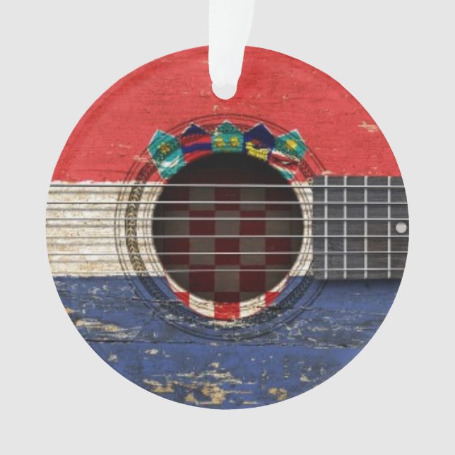 Alte Akustikgitarre mit kroatischer Flagge Ornament (Vorderseite)