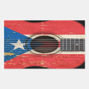 Alte Akustikgitarre mit Puerto- Ricoflagge Rechteckiger Aufkleber