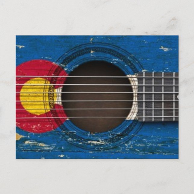 Alte akustische Gitarre mit Colorado Flag Postkarte (Vorderseite)