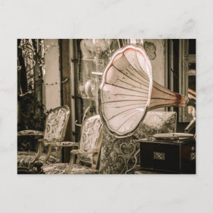 Alte antike Möbel und Grammophon Postkarte