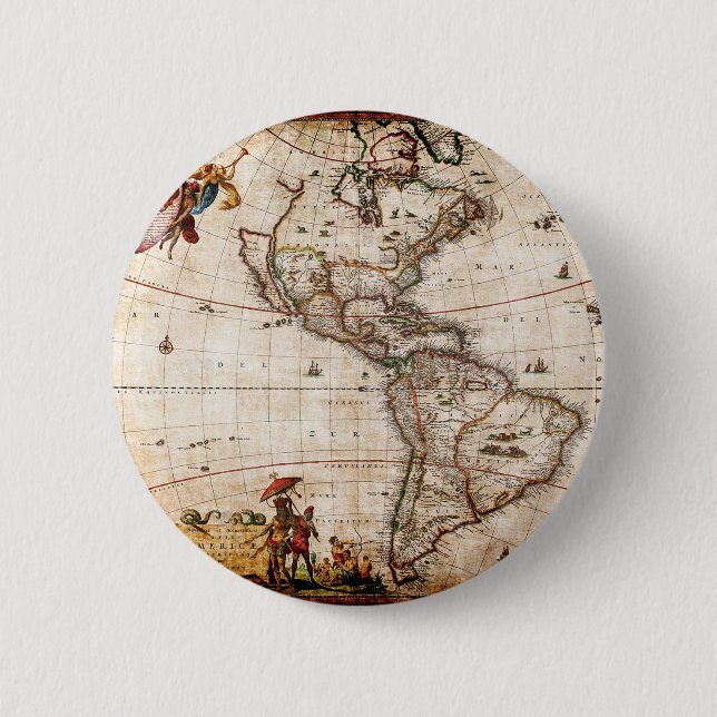 Alte Antike Nord- und Südamerika Karte Button (Vorderseite)