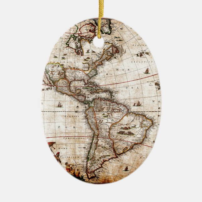 Alte Antike Nord- und Südamerika Karte Keramik Ornament (Vorne)