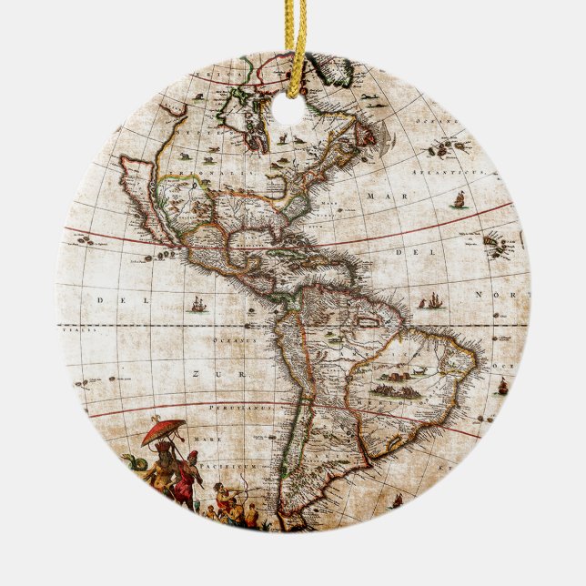 Alte Antike Nord- und Südamerika Karte Keramikornament (Vorne)