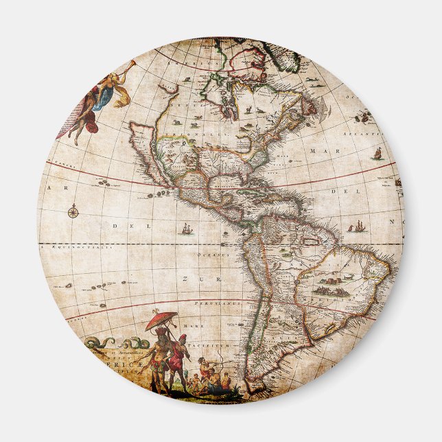 Alte Antike Nord- und Südamerika Karte Magnet (Vorne)