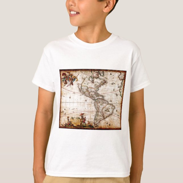 Alte Antike Nord- und Südamerika Karte T-Shirt (Vorderseite)