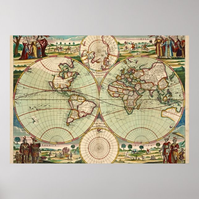 Alte Antike Vintage Allgemeine Karte der Welt Poster (Vorne)