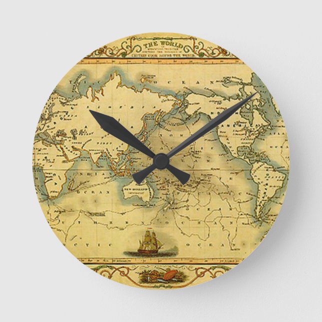 Alte antike Weltkarte Runde Wanduhr (Vorderseite)