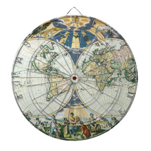 Alte Antiquitäten Weltkarte von Pieter Goos, 1666 Dartscheibe