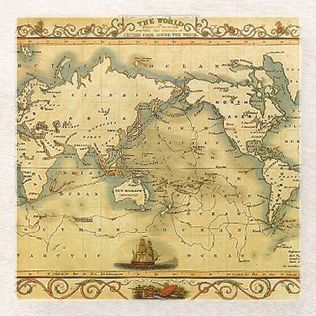 Alte Antiquitätenwelt Lithograf Glasuntersetzer (Vorderseite)