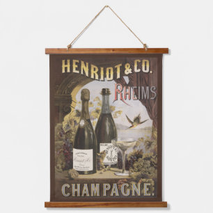 Alte Anzeige für Henriot & Co. Rheims Champagner Wandteppich Mit Holzrahmen