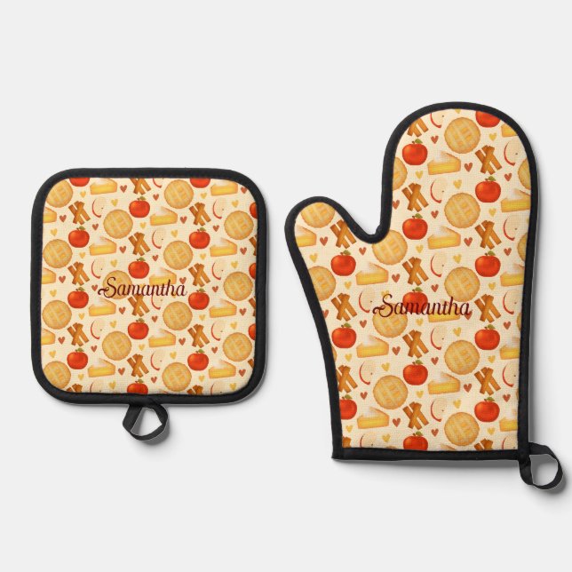 Alte Apfelkuchen und Zutaten Ofenhandschuh & Topflappen-Set (Vorderseite)