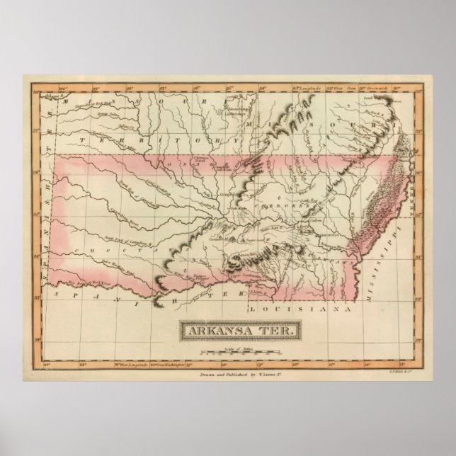 Alte Arkansas-Landkarte (1817) Poster (Vorne)