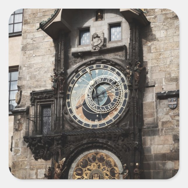 Alte Astrologietimepiece-Uhr in Prag Tscheche Quadratischer Aufkleber (Vorderseite)