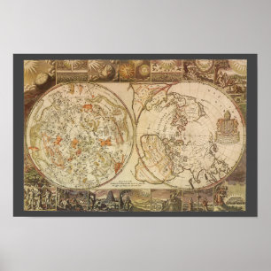 Alte Astronomie, Himmelsplanisphäre-Karte Poster