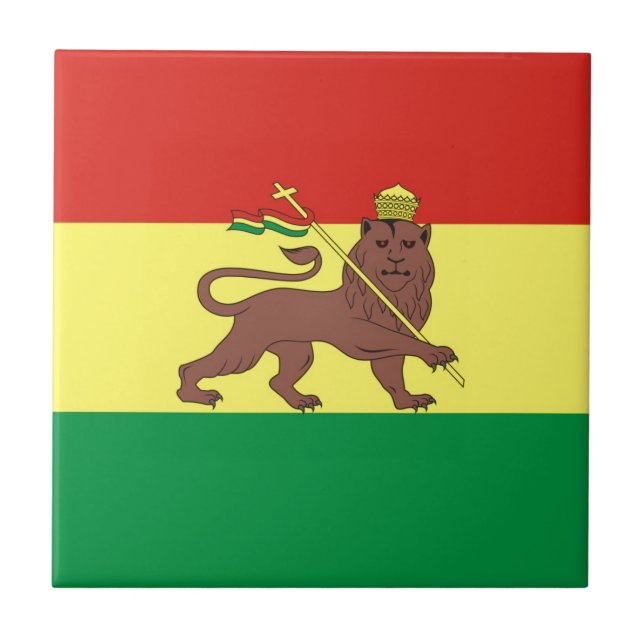 Alte äthiopische Flagge mit Löwe von Judah Fliese (Vorderseite)