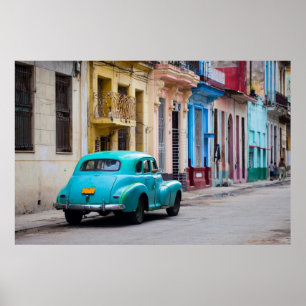 Alte Autos auf den Straßen von Havanna Poster