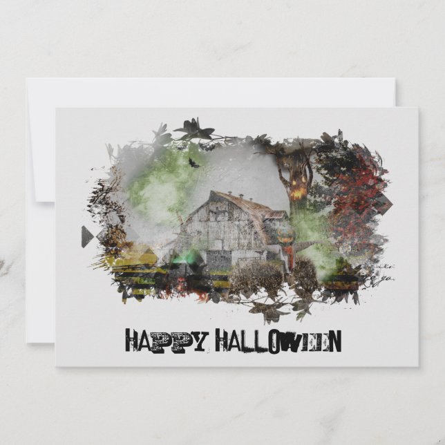 *~* ALTE BARN SPOOKY BARN GHOST HALLOWEEN KARTE (Vorderseite)