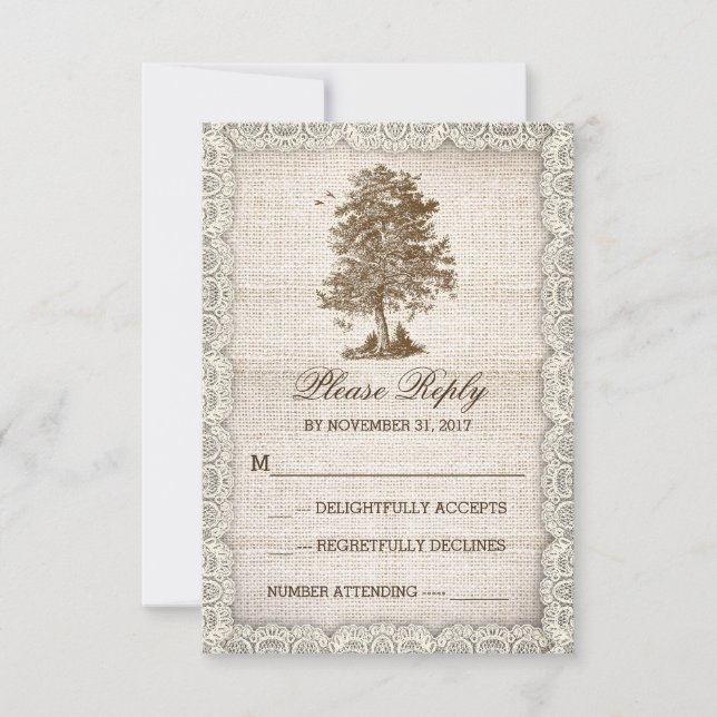 alte Baum rustikale Landhochzeit UAWG RSVP Karte (Vorderseite)