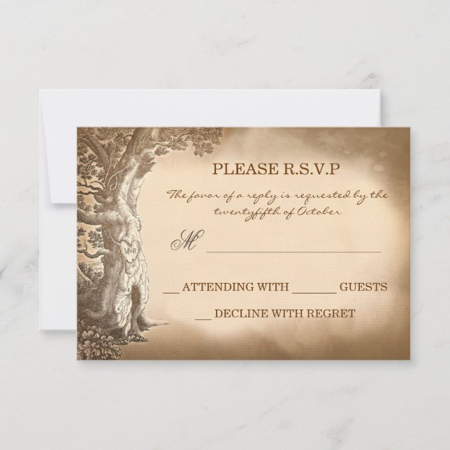 alte Baum Vintag rustikale Hochzeitskarten RSVP (Vorderseite)