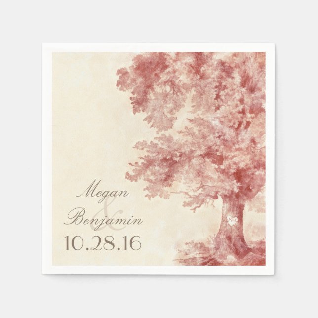 Alte Baumrot Farben Hochzeitspapierservietten Serviette (Vorderseite)