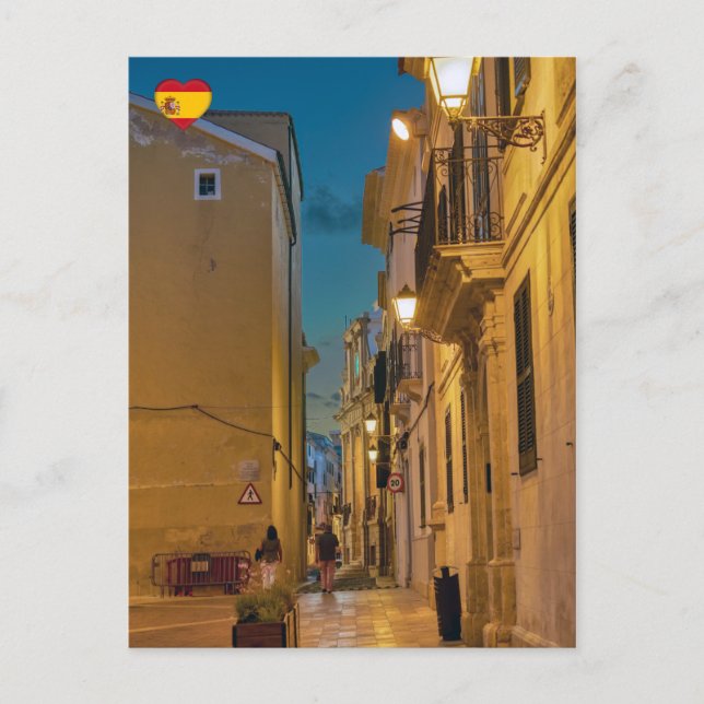 Alte beleuchtete schmale Straße in Mahon - Menorca Postkarte (Vorderseite)