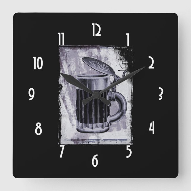 Alte Biersteine Illustration auf Grunge Hintergrun Quadratische Wanduhr (Vorderseite)